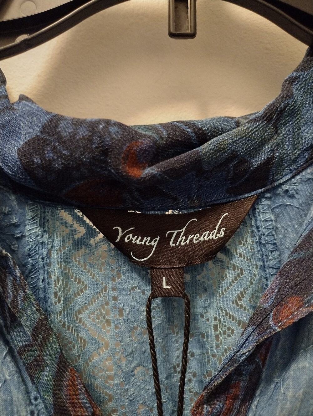 Sleeveless Blue Patchwork Button-Front Blouse by May Treats - Picture 5 of 5